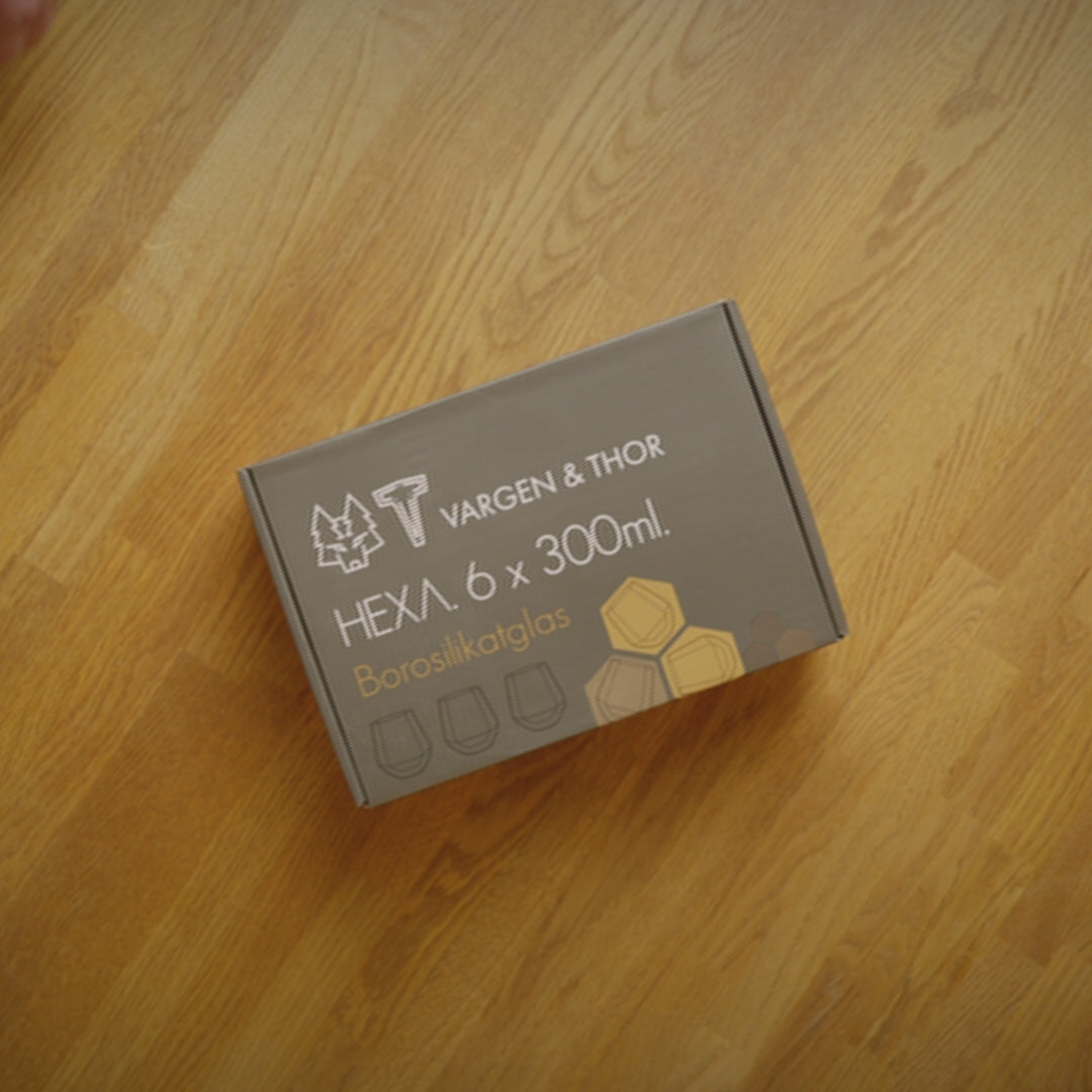 Indlæs video: HEXA glas - 300ml. 6-pak produceret i borosilikat